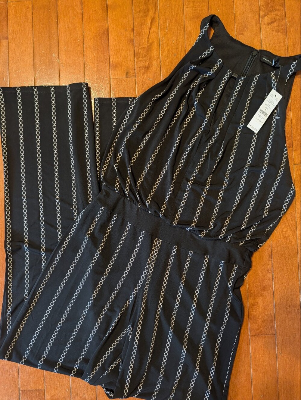 NWT White House Black Market WHBM Chain-Stripe Halter Jumpsuit Sz S